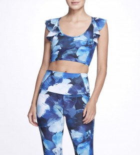 Women Marchesa Marchesa Active | Navy Blue Floral Print Ruffle Sports Bra Navy Multi