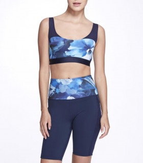 Women Marchesa Marchesa Active | Navy Blue Floral Print Sports Bra With Mesh Navy Multi