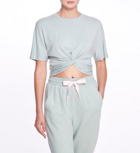 Women Marchesa Marchesa Active | Sage Green Cropped T-Shirt With Front Twist Sage