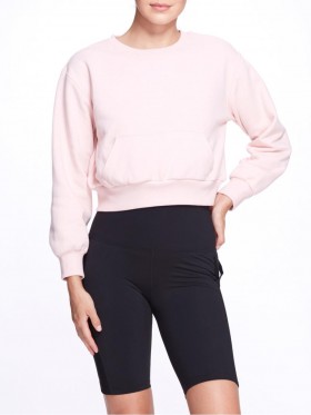 Women Marchesa Marchesa Active | Women's Blush Pink Crew Neck Cropped Sweatshirt With Mesh Cutout Back Blush