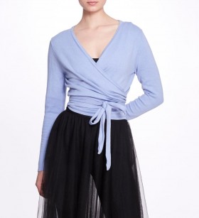 Women Marchesa Tops | Light Blue Wrap Sweater Zen Blue