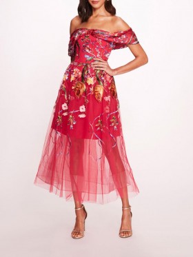  Marchesa-klänningar för kvinnor | Ribbons Midi-klänning Fuchsia