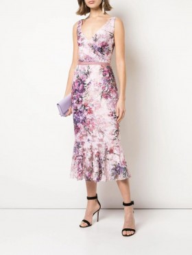  Dam Marchesa Klänningar | Soutache V-ringad sjöjungfru Cocktailklänning Blush