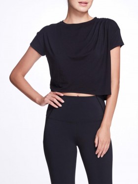  Dam Marchesa Toppar | Svart Avslappnad Crop Top Med Korta Ärmar Svart