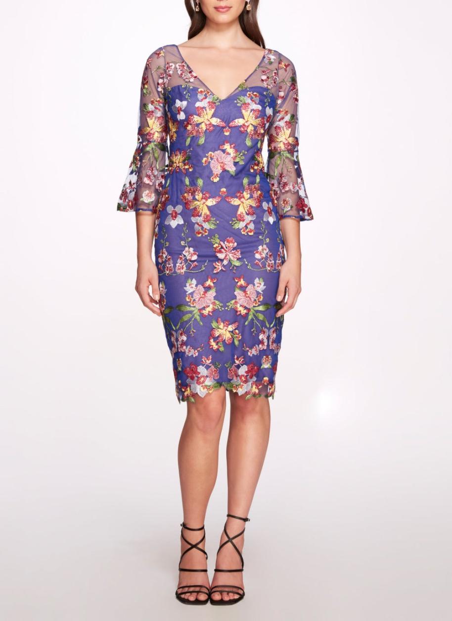 Women Marchesa Dresses | Multicolor Tulle Cocktail Dress Cobalt